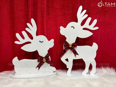 Mô hình tuần lộc trắng đeo nơ lục lạc [Bằng gỗ] TCV-TLOC-06